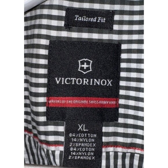 VICTORINOX Men’s XL Black Gingham Check Cotton Button Up Pinpoint Tailored Fit - Picture 4 of 6
